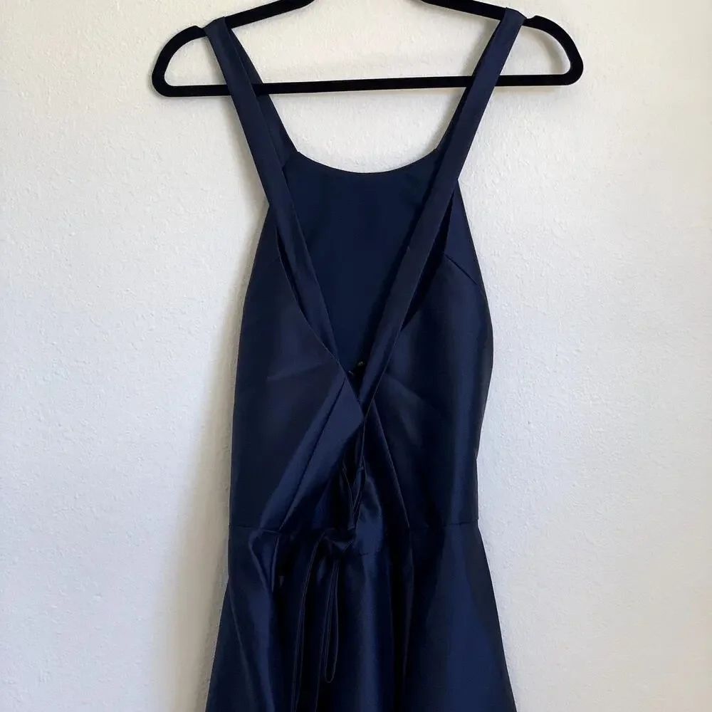 ALFRED SUNG Navy Blue Satin Dress with Lace-Up Back - Picture 5 of 11